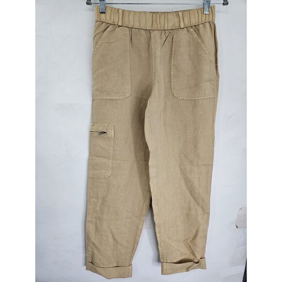 Nicole Miller Linen Blend Cargo Pants Women's Size S Drawstring Elastic Waist